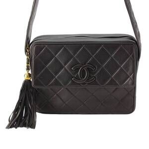 Chanel Matelasse Coco Mark Fringe Lambskin Shoulder Bag Black